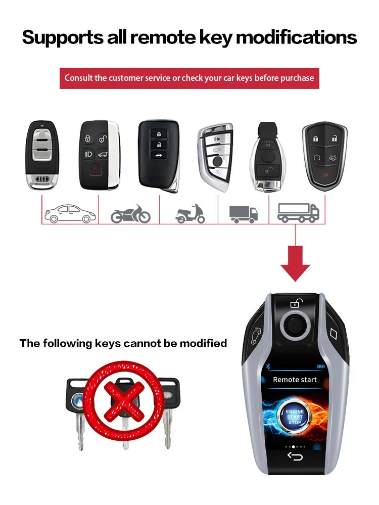 LCD touch sense keyless entry auto central lock smart Car keys Suitable for Push start car