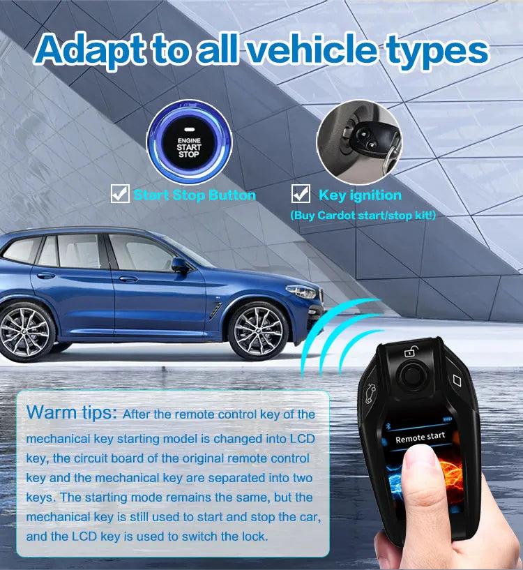 LCD touch sense keyless entry auto central lock smart Car keys Suitable for Push start car